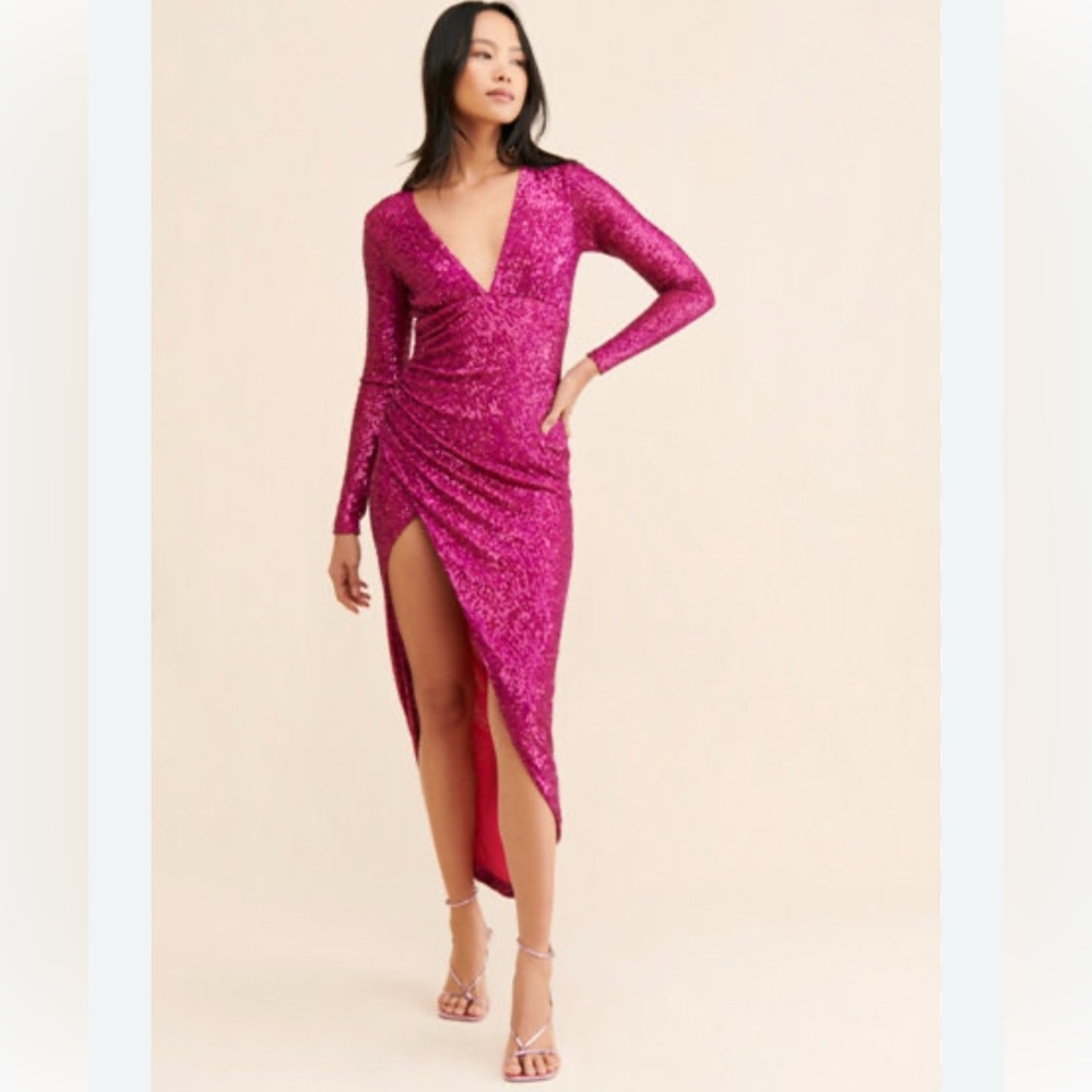 Darina Sequin Dress by Gilner Farrar Pink Asymmetrical size medium